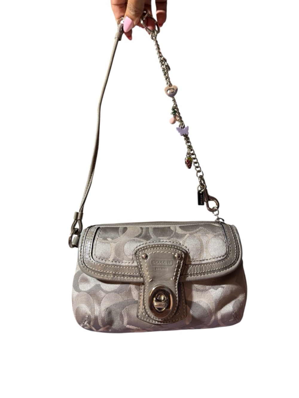 Coach Legacy Signature Optic Turnlock Flap Wristlet, Gray/Silver/Lavender - Picture 6 of 11